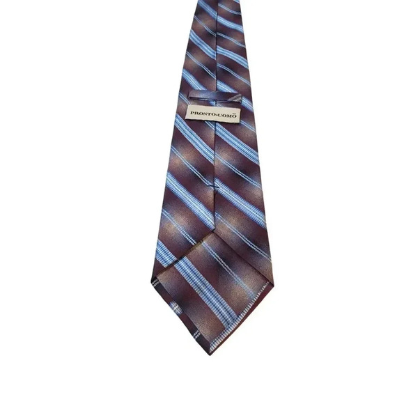 Pronto-Uomo‎ Neck Tie Mens Blue Striped Luxury 100% Silk Handmade Business Power - Picture 4 of 12